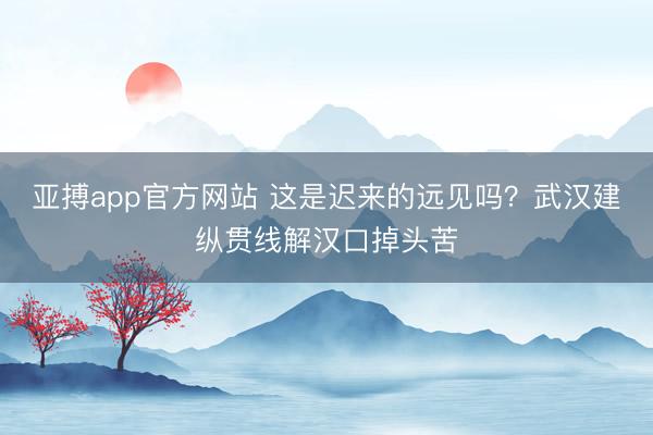 亚搏app官方网站 这是迟来的远见吗？武汉建纵贯线解汉口掉头苦