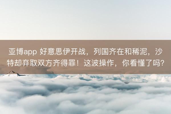 亚博app 好意思伊开战，列国齐在和稀泥，沙特却弃取双方齐得罪！这波操作，你看懂了吗？